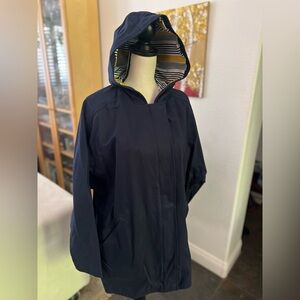 Old Navy - waterproof navy blue mid length rain jacket with hood